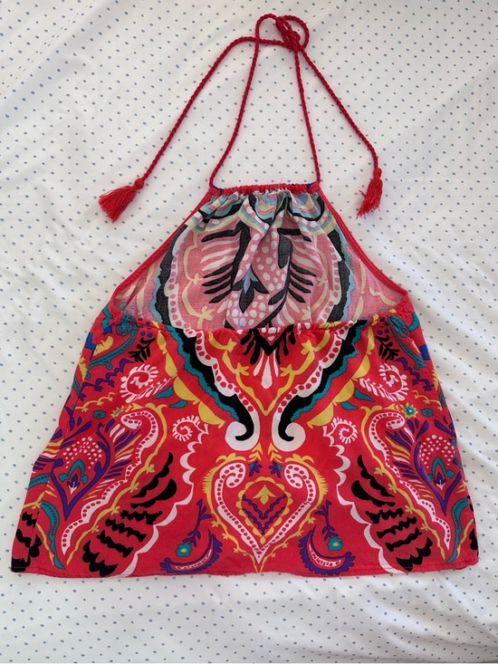 Flying Tomato Boho Halter Top Paisley Print Open Back Tie - Picture 2 of 7